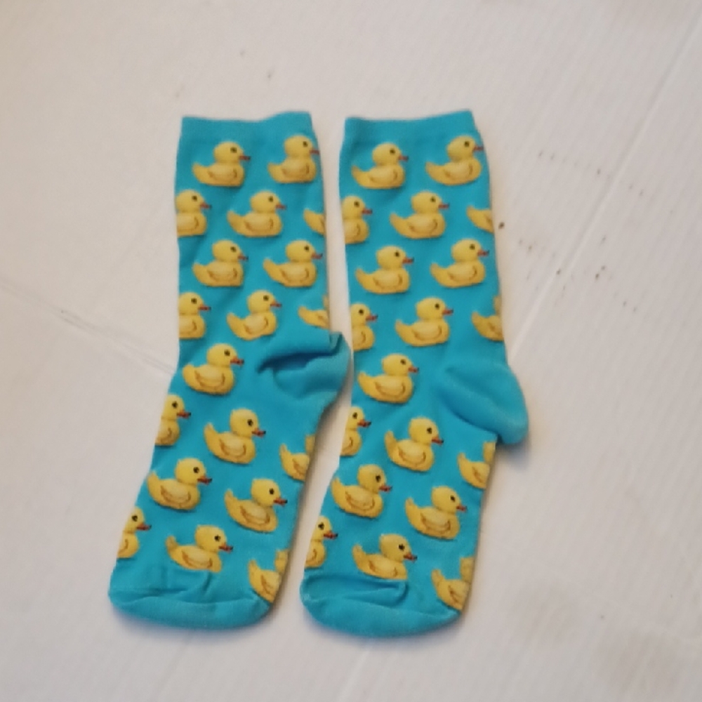 4/$30 Cute Blue Socks with Yellow Duck Pattern - Adult Size